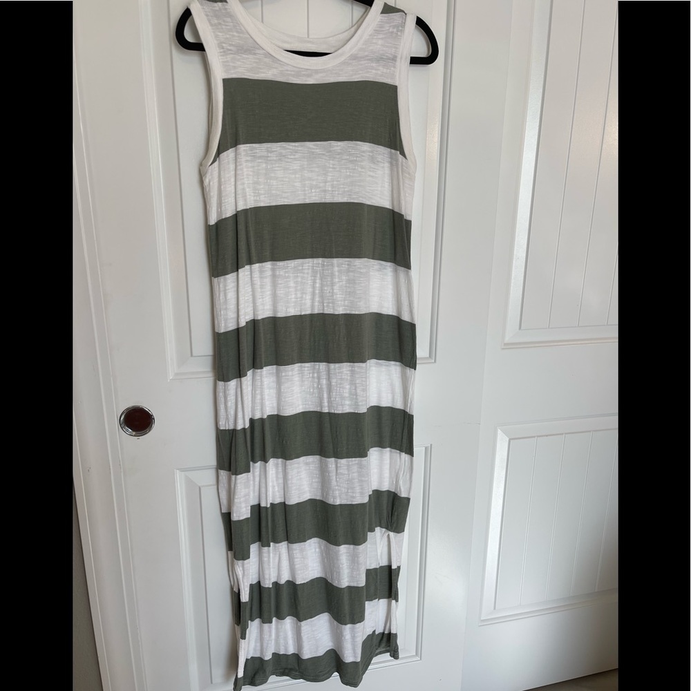 GAP Green and White Striped Midi Dress